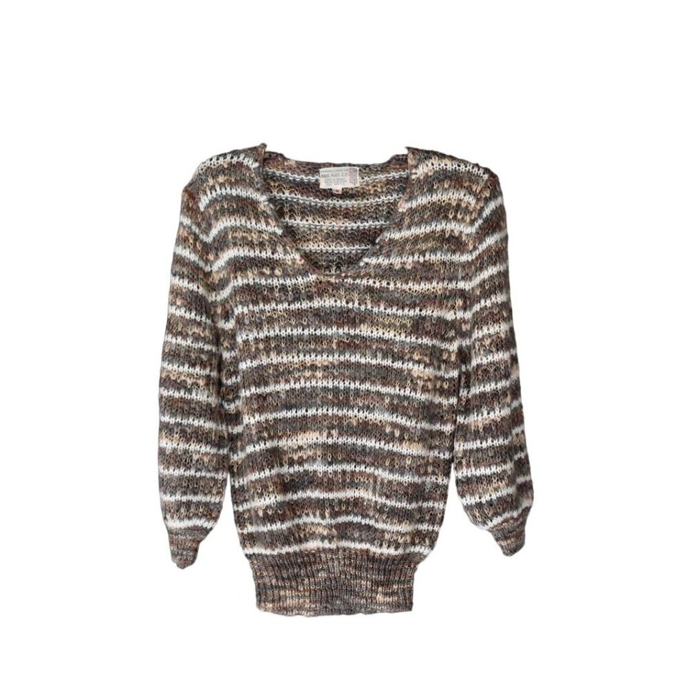 Vintage Women's The May CO. Knit V Neck Puff Sleeve Pullover Sweater M